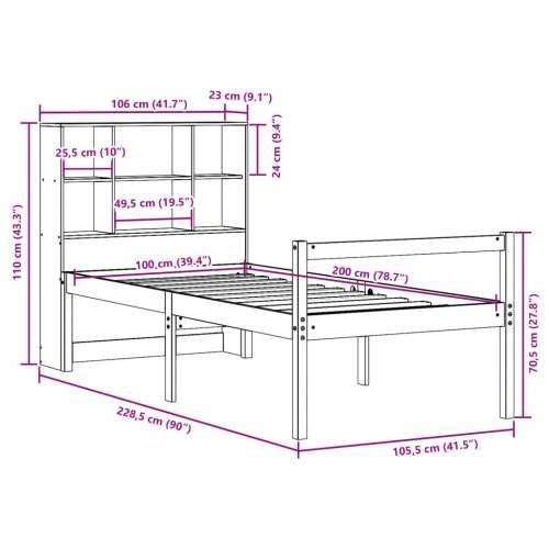 Krevet s regalom za knjige bez madraca 100 x 200 cm od borovine - Prirodna 100 x 200 cm Cijena