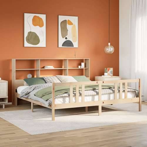 Krevet s regalom za knjige bez madraca 200 x 200 cm od borovine - Prirodna 200 x 200 cm Cijena