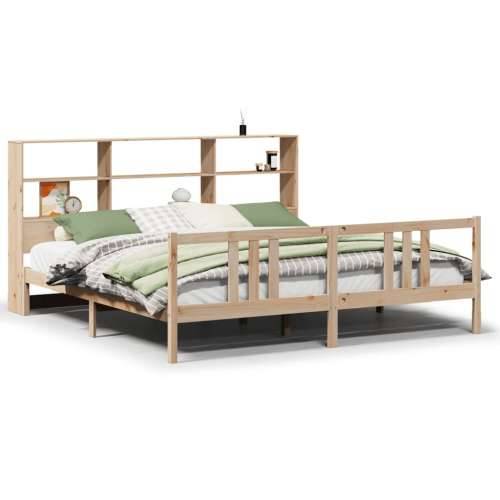Krevet s regalom za knjige bez madraca 200 x 200 cm od borovine - Prirodna 200 x 200 cm Cijena