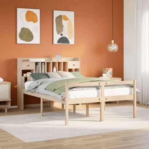 Krevet s regalom za knjige bez madraca 140x190 cm od borovine - Prirodna 140 x 190 cm Cijena