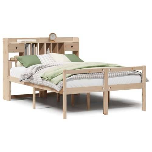 Krevet s regalom za knjige bez madraca 140x190 cm od borovine - Prirodna 140 x 190 cm Cijena