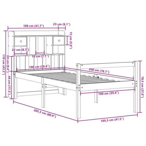 Krevet s regalom za knjige bez madraca 100 x 200 cm od borovine - Prirodna 100 x 200 cm Cijena