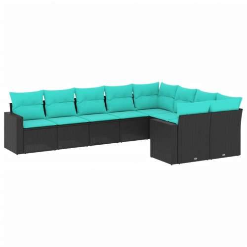 Vrtna garnitura - 9-dijelni set vrtnih sofa od poliratana s jastucima crni - Crna i plava Bez stola 1 Cijena