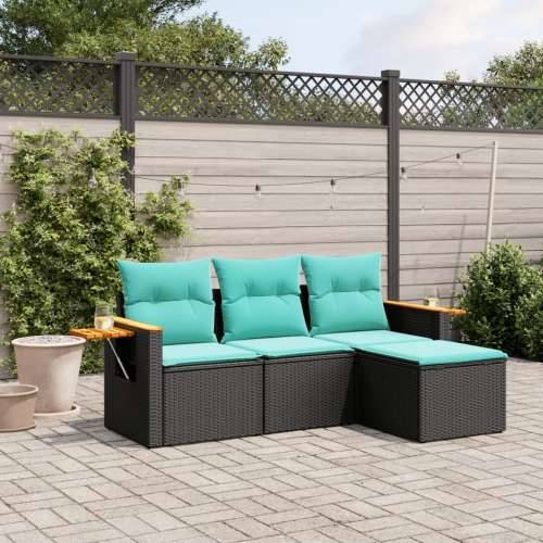 Vrtna garnitura - 4-dijelni set vrtnih sofa od poliratana s jastucima crni - Crna Sa stolom 1 Cijena