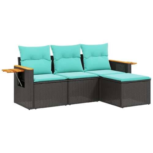Vrtna garnitura - 4-dijelni set vrtnih sofa od poliratana s jastucima crni - Crna Sa stolom 1 Cijena