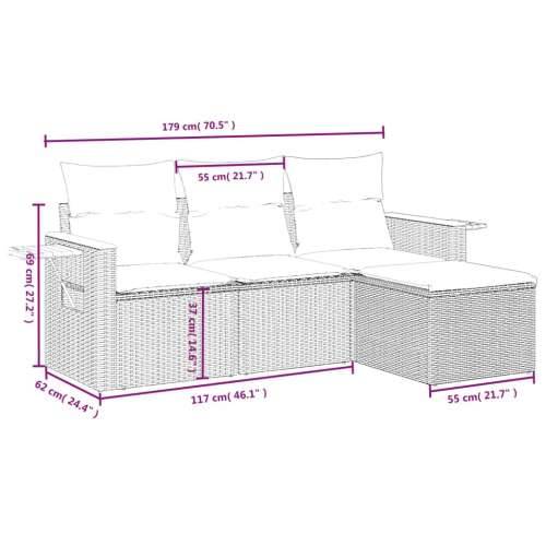 Vrtna garnitura - 4-dijelni set vrtnih sofa od poliratana s jastucima crni - Crna Sa stolom 1 Cijena