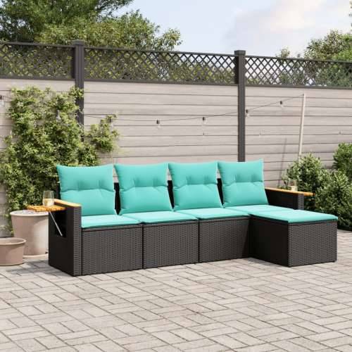 Vrtna garnitura - 5-dijelni set vrtnih sofa od poliratana s jastucima crni - Crna Bez stola 1 Cijena