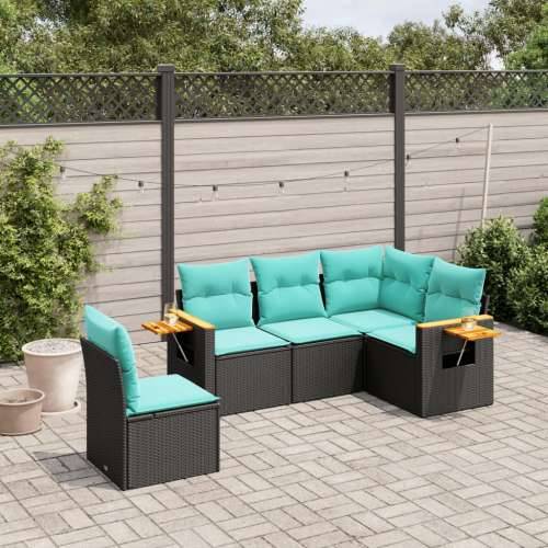 Vrtna garnitura - 5-dijelni set vrtnih sofa od poliratana s jastucima crni - Crna Bez stola 1 Cijena