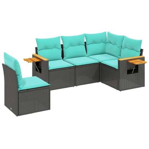 Vrtna garnitura - 5-dijelni set vrtnih sofa od poliratana s jastucima crni - Crna Bez stola 1 Cijena