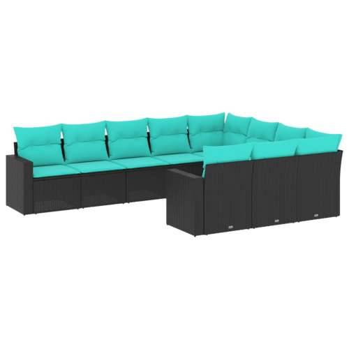 Vrtna garnitura - 10-dijelni set vrtnih sofa od poliratana s jastucima crni - Crna i plava Bez stola 1 Cijena