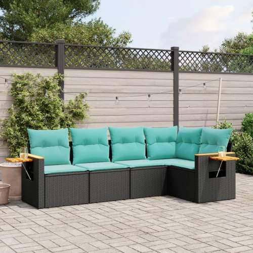Vrtna garnitura - 5-dijelni set vrtnih sofa od poliratana s jastucima crni - Crna Bez stola 1 Cijena