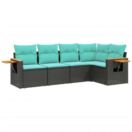 Vrtna garnitura - 5-dijelni set vrtnih sofa od poliratana s jastucima crni - Crna Bez stola 1 Cijena