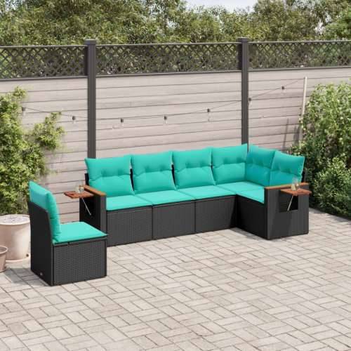 Vrtna garnitura - 6-dijelni set vrtnih sofa od poliratana s jastucima crni - Crna Bez stola 1 Cijena
