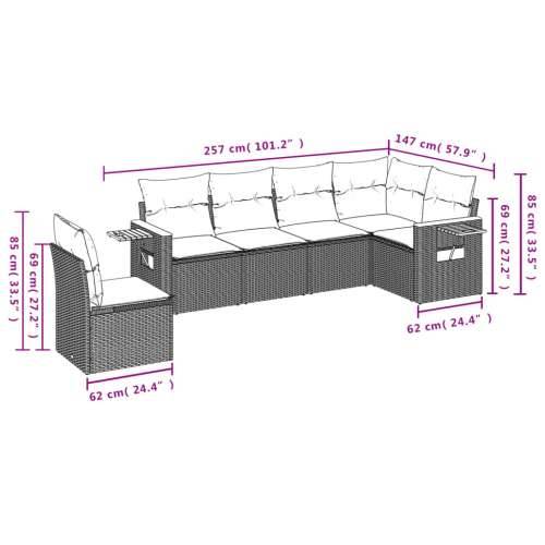Vrtna garnitura - 6-dijelni set vrtnih sofa od poliratana s jastucima crni - Crna Bez stola 1 Cijena
