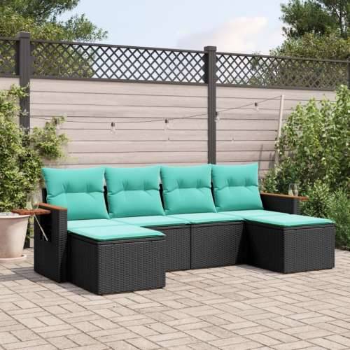 Vrtna garnitura - 6-dijelni set vrtnih sofa od poliratana s jastucima crni - Crna Bez stola 1 Cijena