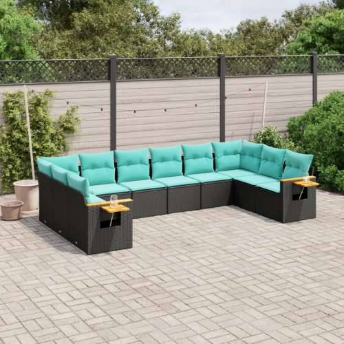 Vrtna garnitura - 10-dijelni set vrtnih sofa od poliratana s jastucima crni - Crna Bez stola 1 Cijena