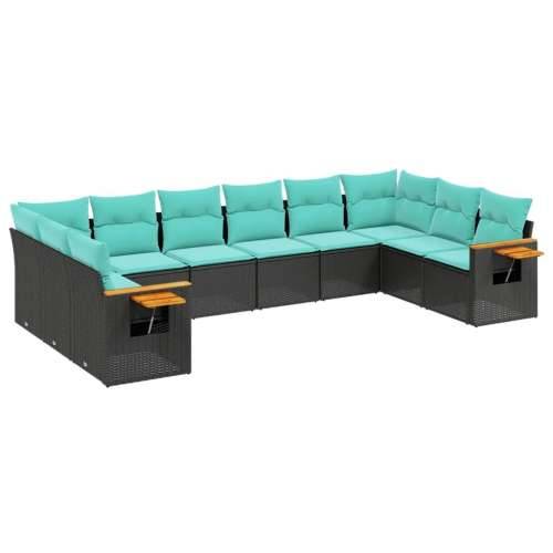 Vrtna garnitura - 10-dijelni set vrtnih sofa od poliratana s jastucima crni - Crna Bez stola 1 Cijena