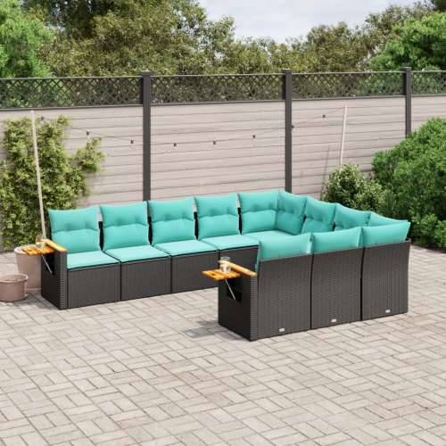 Vrtna garnitura - 10-dijelni set vrtnih sofa od poliratana s jastucima crni - Crna Bez stola 1 Cijena