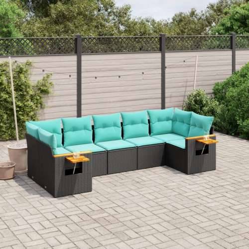 Vrtna garnitura - 7-dijelni set vrtnih sofa od poliratana s jastucima crni - Crna 1 Cijena