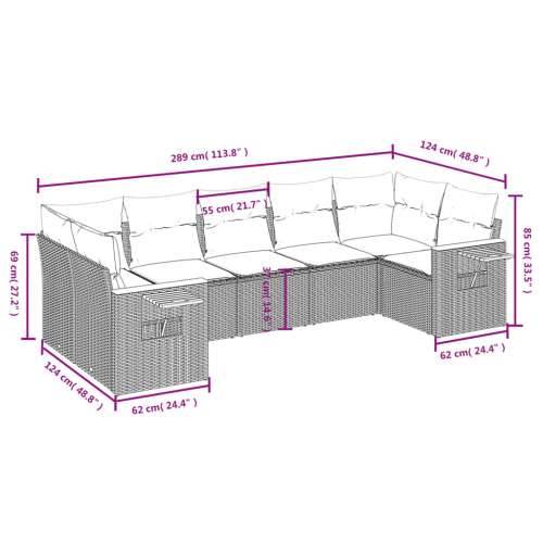 Vrtna garnitura - 7-dijelni set vrtnih sofa od poliratana s jastucima crni - Crna 1 Cijena