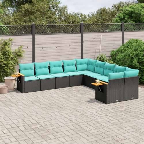 Vrtna garnitura - 10-dijelni set vrtnih sofa od poliratana s jastucima crni - Crna Bez stola 1 Cijena