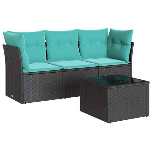 Vrtna garnitura - 4-dijelni set vrtnih sofa od poliratana s jastucima crni - Crna i plava Sa stolom 1 Cijena