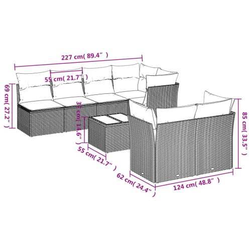 Vrtna garnitura - 8-dijelni set vrtnih sofa od poliratana s jastucima crni - Crna stol + 3x srednja + 4x kutna 1 Cijena