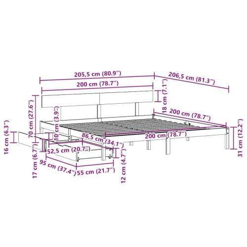 Okvir kreveta bez madraca 200 x 200 cm od masivne borovine - Prirodna 200 x 200 cm Cijena