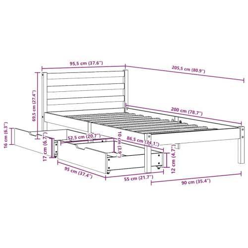 Okvir kreveta bez madraca 90 x 200 cm od masivne borovine - Prirodna 90 x 200 cm Cijena