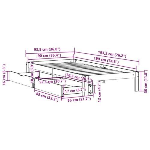 Okvir kreveta s ladicama bez madraca 90x190 cm - Prirodna 90 x 190 cm Cijena