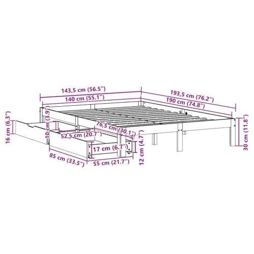 Okvir kreveta s ladicama bez madraca bijeli 140x190 cm - Bijela 140 x 190 cm Cijena