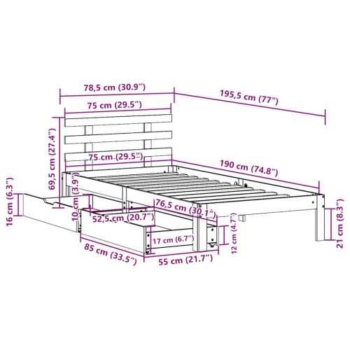 Okvir kreveta s ladicama bez madraca bijeli 75x190 cm - Bijela 75 x 190 cm Cijena