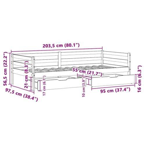 Dnevni krevet s ladicama bez madraca 90x200 cm masivno drvo Cijena