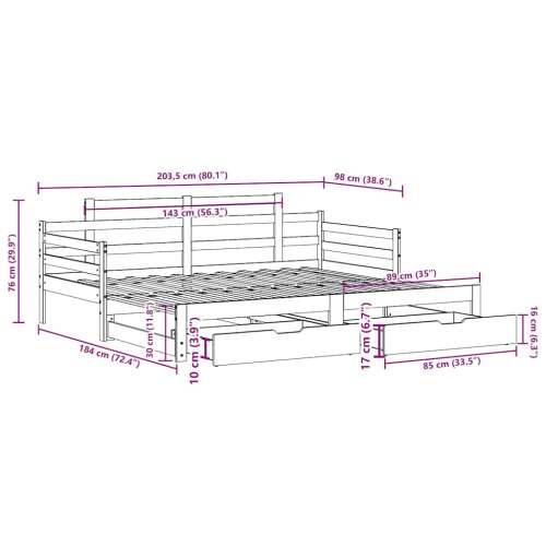 Dnevni krevet na razvlačenje s ladicama bez madraca 90x200 cm - Bijela 90 x 200 cm Cijena