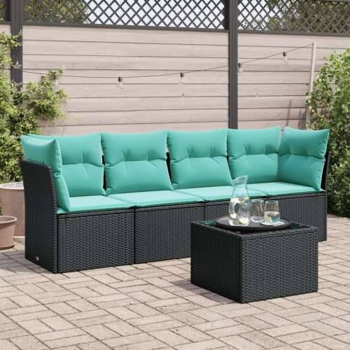 Vrtna garnitura - 5-dijelni set vrtnih sofa od poliratana s jastucima crni - Crna i plava Sa stolom 1 Cijena