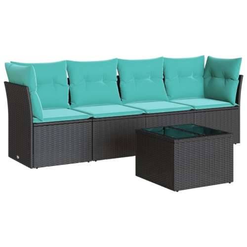 Vrtna garnitura - 5-dijelni set vrtnih sofa od poliratana s jastucima crni - Crna i plava Sa stolom 1 Cijena