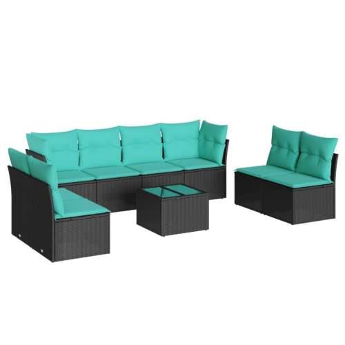 Vrtna garnitura - 9-dijelni set vrtnih sofa od poliratana s jastucima crni - Crna i plava Sa stolom 1 Cijena