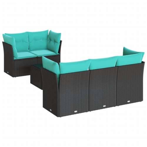 Vrtna garnitura - 6-dijelni set vrtnih sofa od poliratana s jastucima crni - Crna i plava 1 Cijena