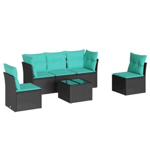 Vrtna garnitura - 6-dijelni set vrtnih sofa od poliratana s jastucima crni - Crna i plava Sa stolom 1 Cijena
