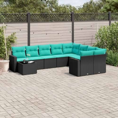 Vrtna garnitura - 10-dijelni set vrtnih sofa od poliratana s jastucima crni - Crna i plava 1 Cijena