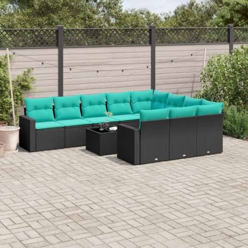 Vrtna garnitura - 11-dijelni set vrtnih sofa od poliratana s jastucima crni - Crna i plava Sa stolom 1 Cijena