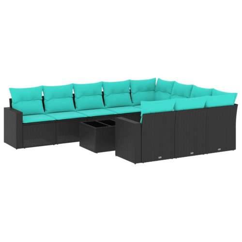 Vrtna garnitura - 11-dijelni set vrtnih sofa od poliratana s jastucima crni - Crna i plava Sa stolom 1 Cijena