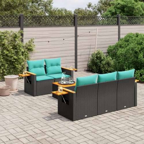 Vrtna garnitura - 6-dijelni set vrtnih sofa od poliratana s jastucima crni - Crna 1 Cijena