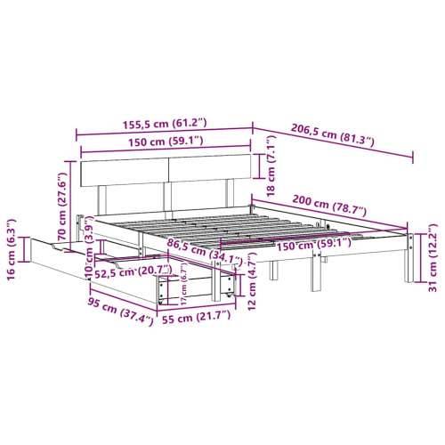Okvir kreveta bez madraca bijeli 150x200 cm od masivne borovine - Bijela 150 x 200 cm Cijena