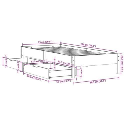 Okvir kreveta bez madraca bijeli 75 x 190 cm masivna borovina - Bijela 75 x 190 cm Cijena