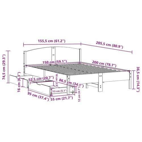 Okvir kreveta bez madraca bijeli 150x200 cm od masivne borovine - Bijela 150 x 200 cm Cijena