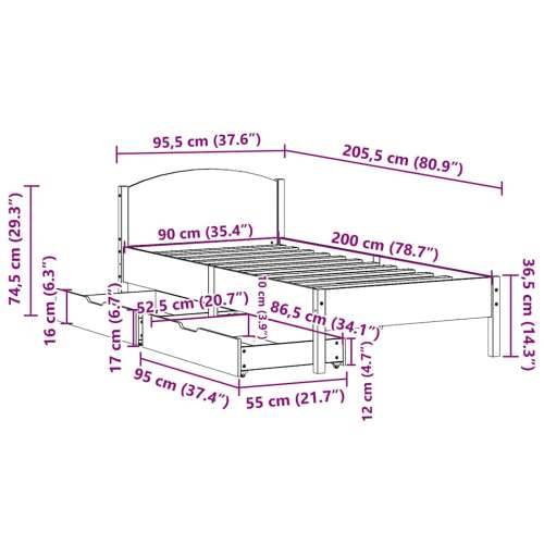Okvir kreveta bez madraca bijeli 90 x 200 cm masivna borovina - Bijela 90 x 200 cm Cijena