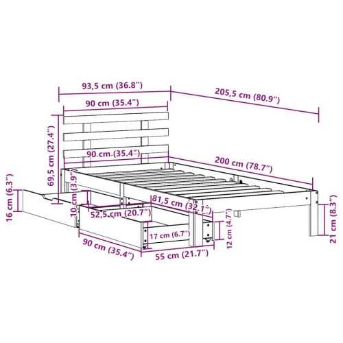 Okvir kreveta s ladicama bez madraca bijeli 90x200 cm - Bijela 90 x 200 cm Cijena