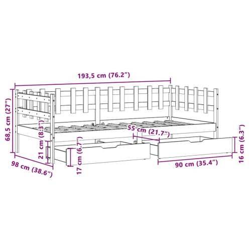 Dnevni krevet s ladicama bez madraca 80x200 cm masivno drvo Cijena