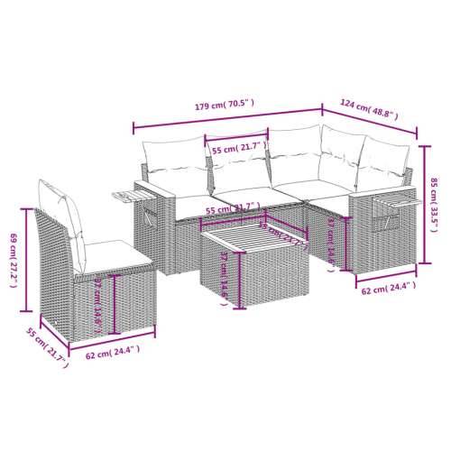 Vrtna garnitura - 6-dijelni set vrtnih sofa od poliratana s jastucima crni - Crna Sa stolom 1 Cijena